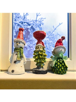 Peramari Dekoratif Polyester Üçlü Yılbaşı Kardan Adam Biblo Seti