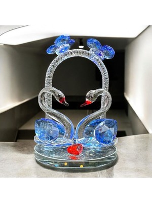 Peramari Dekoratif Kristal Cam Ikili Gökkuşağı Kuğu Şeffaf Mavi