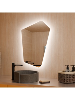 Aypars Atölye Asimetrik LED Ayna – Boho Tarzı Organik Form Modern Duvar Aynası