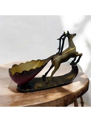 Peramari Dekoratif Polyester Kızaklı Geyik Biblo Krem Siyah