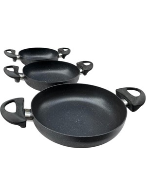 Peramari Gülsan Ezme Granit 3 Lü Yumurta Sahanı 18-20-22 cm Siyah