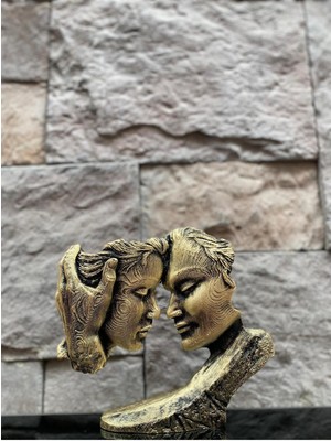 Peramari Dekoratif Polyester Yüz Yüze Sevgililer Hediyelik Biblo Gold Eskitme