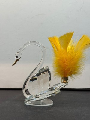 Peramari Dekoratif Kristal Cam Tüylü Kuğu Sarı