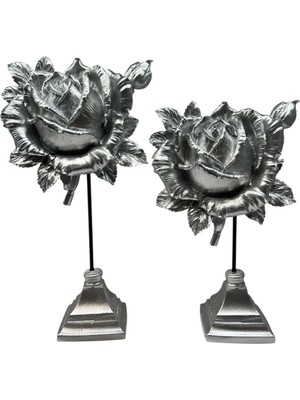 Peramari Dekoratif Polyester Ikili Dik Gül Çiçek Gümüş Sade