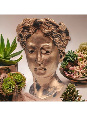 Peramari Dekoratif Polyester Tekli Helen Saksı Vazo Bakır Eskitme