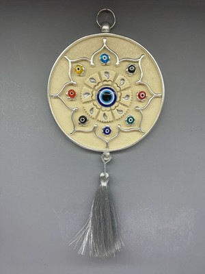 Peramari Dekoratif Polyester Tekli Nazarlık Büyük Boy Krem Gümüş