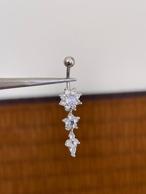 Rupen Kraft 316 L Cerrahi Çelik Anti Alerjik 10 mm Kristal Taşlı Sallantılı Çiçek Model Göbek Piercingi