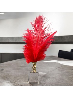 Peramari Dekoratif Küçük Boy Küp Kristal Cam Deve Kuşu Tüyü Kırmızı Gold