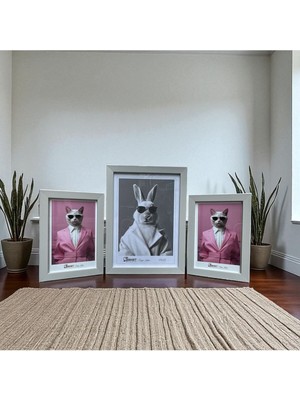 Peramari Dekoratif Ahşap Sanat Üçlü Resim Çerçevesi Gri