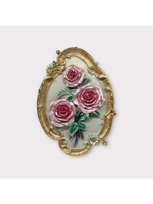 Peramari Dekoratif Polyester Tabak Çiçek Tablo Gül Krem Pembe Gold