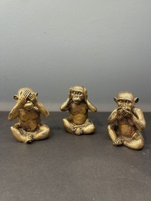 Peramari Dekoratif Polyester Üç Maymun Biblo Gold Eskitme