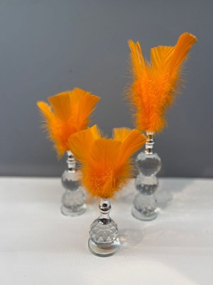 Peramari Dekoratif Kristal Cam Üçlü Tüy Turuncu -Gümüş