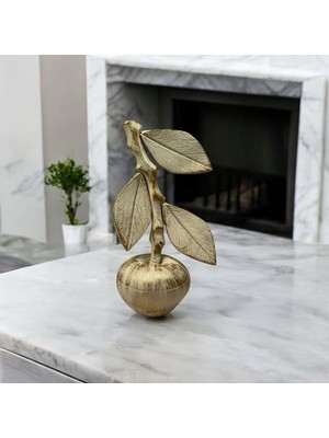 Peramari Dekoratif Polyester Tekli Dallı Elma Biblo Krem Eskitme