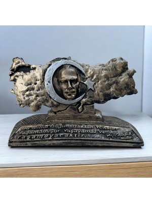 Peramari Dekoratif Polyester Atatürklü Türkiye Haritası Gold Eskitme