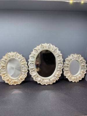 Peramari Dekoratif Polyester Üçlü Çınar Ayna Takımı Krem Eskitme