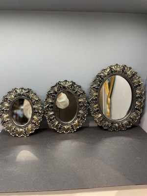 Peramari Dekoratif Polyester Üçlü Çınar Ayna Takımı Gold Eskitme