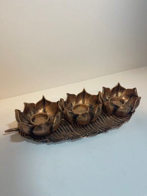 Peramari Dekoratif Polyester Üçlü Mumluk Bakır Eskitme