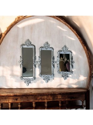 Peramari Dekoratif Polyester Üçlü Dikdörtgen Ayna Takımı Gümüş