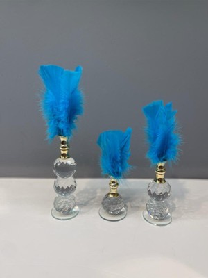 Peramari Dekoratif Kristal Cam Üçlü Tüy Deniz Mavisi -Gold