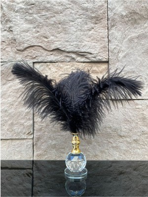 Peramari Dekoratif Top Kristal Cam Tekli Deve Kuşu Tüyü Siyah Gold