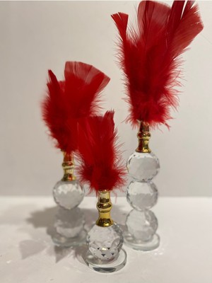 Peramari Dekoratif Kristal Cam Üçlü Tüy Kırmızı-Gold