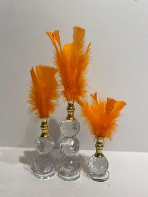 Peramari Dekoratif Kristal Cam Üçlü Tüy Turuncu-Gold