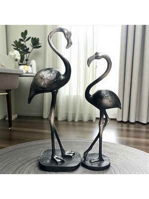 Peramari Dekoratif Polyester Ikili Flamingo Set Gümüş-Siyah Eskitme