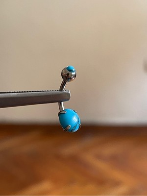 Rupen Kraft 316 L Cerrahi Çelik Firuze Taşlı Göbek Piercingi Turkuaz Taşlı Piercing