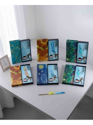Wolawood Van Gogh Temalı Tüylü Divit Kalem Seti Şık Mürekkep Kalem, Vintage Yazı Takımı, Özel Hediye Kutulu Sınırlı Üretim