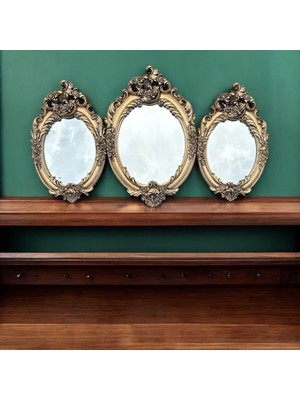 Peramari Dekoratif Polyester Üçlü Ayna Takımı Gold Goblen Eskitme