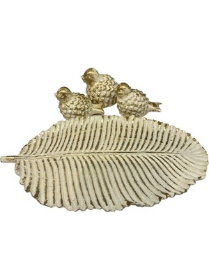 Peramari Dekoratif Polyester Tabaklı Üç Kuşlu Biblo Krem Eskitme