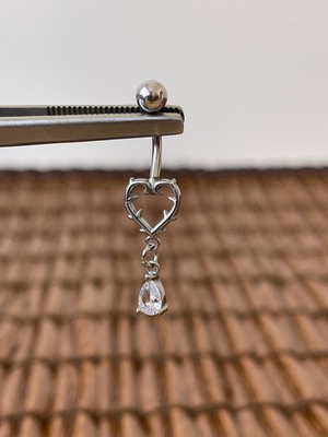 Rupen Kraft 316 L Cerrahi Çelik Anti Alerjik 10 mm Damla Taş Sallantılı Kalp Model Göbek Piercingi