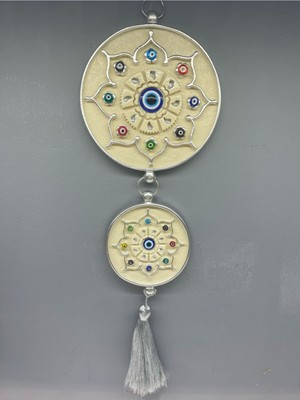 Peramari Dekoratif Polyester Ikili Nazarlık Büyük Boy Krem Gümüş