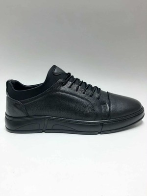 Hsa Hakiki Deri Bağcıksız Rahat Siyah Renk Kauçuk Taban Esnek Kışlık Erkek Ayakkabı C-45251279HSA