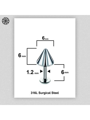 Rupen Kraft Spayk 6X6MM x 6mm x 1.2mm Çelik Labret Kıkırdak Tragus Piercing