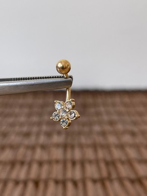 Rupen Kraft 316 L Cerrahi Çelik Anti Alerjik 10 mm 6 Taşlı Elmas Model Çiçek Göbek Piercingi