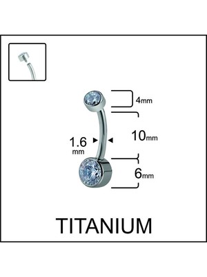 Rupen Kraft Çift Taş Gümüş Renk Ultraliğht 10 mm Titanyum Göbek Piercingi
