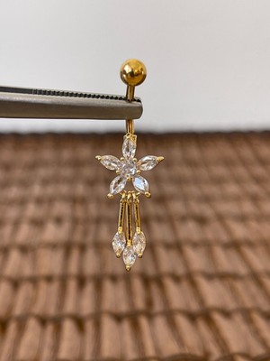 Rupen Kraft 316 L Cerrahi Çelik Anti Alerjik 10 mm Zirkon Taşlı Sallantılı Çiçek Model Göbek Piercingi