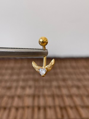 Rupen Kraft 316 L Cerrahi Çelik Anti Alerjik 10 mm Zirkon Taşlı Melek Kanadı Göbek Piercingi Kanat Piercing