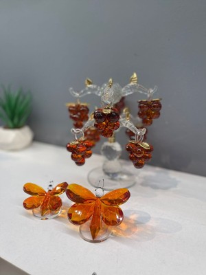 Peramari Dekoratif Kristal Cam Ikili Kelebek Biblo Turuncu