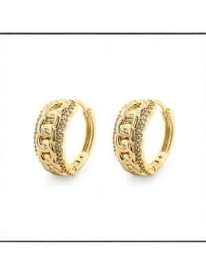 Zincir Model Zirkon Taşlı Halka Küpe