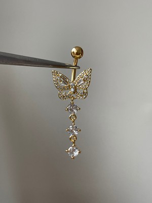 Rupen Kraft 316 L Cerrahi Çelik Kelebek Göbek Piercingi Zirkon Taşlı Sallantılı Göbek Piercingi