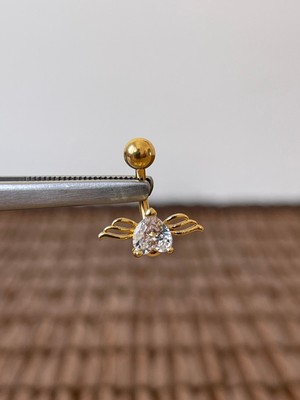 Rupen Kraft 316 L Cerrahi Çelik Anti Alerjik 10 mm Zirkon Taşlı Melek Kanadı Göbek Piercingi