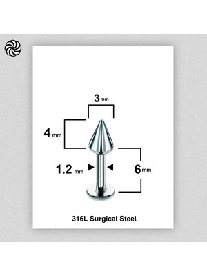 Rupen Kraft Spayk 3X4MM x 6mm x 1.2mm Çelik Labret Kıkırdak Tragus Piercing