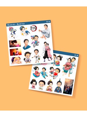 Minithingsart Akaza-Demon Slayer Hakuji-Koyuki -Parlak Kağıt 2 Li Set Anime Sticker Çıkartma-Kimetsu No Yaiba