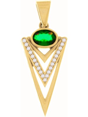 Hakan Mücevherat Üçgen Yeşil Taşlı 14 Ayar Kolye Ucu