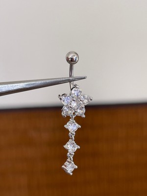 Rupen Kraft 316 L Cerrahi Çelik Anti Alerjik 10 mm Kristal Taşlı Sallantılı Çiçek Model Göbek Piercingi Kristal