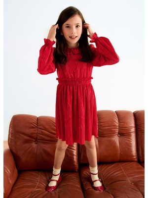 Mayoral Abel&Lula Kız Çocuk Uzun Kol Pileli Şık Elbise Kırmızı