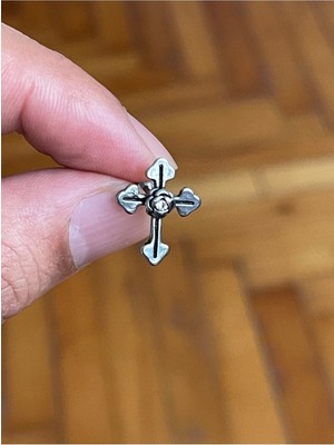 Rupen Kraft 316 Cerrahi Çelik Tragus Helix Kıkırdak Conch Minimal Tek Taşlı Haç Piercing