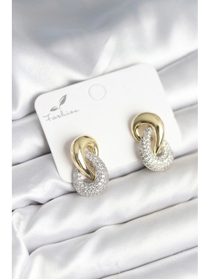 Kahsen Store Sarmal Model Gold Gümüş Renk Pirinç Kadın Küpe